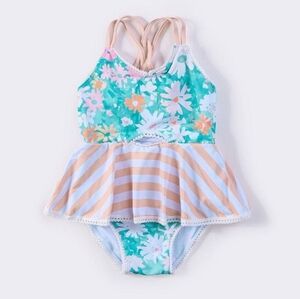 Kids Floral and Striped One Piece Swimsuit